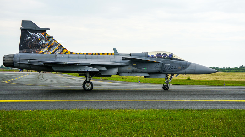The Saab JAS 39 Gripen parked on a runway
