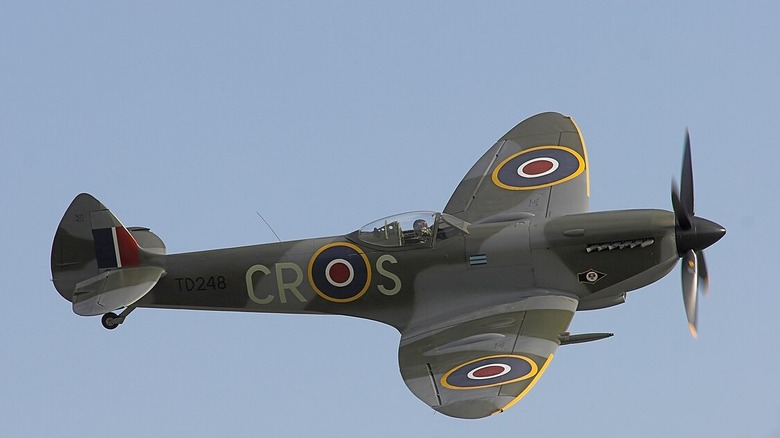 Supermarine Spitfire in profile from left in flight