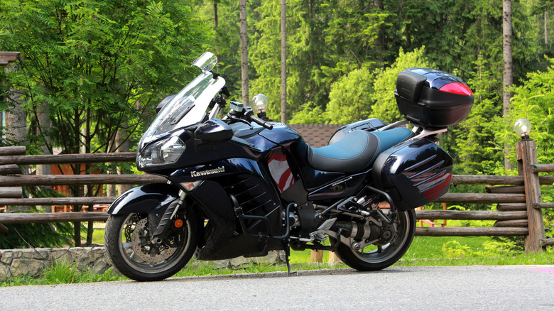 A black Kawasaki Concours 14 parked