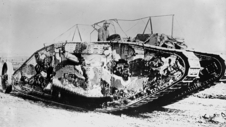 British Mark I tank parked dirt