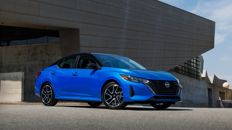 A side on shot of a blue 2025 Nissan Sentra