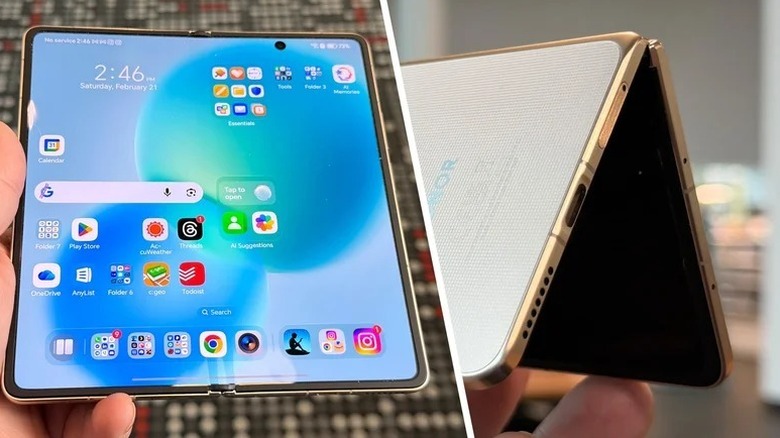 split image of Honor Magic V6 inner display and backplate