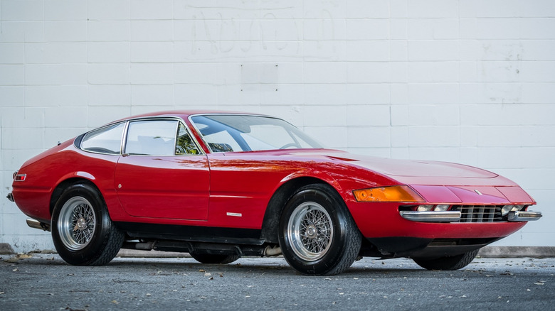 1971 Ferrari 365 GTB/4 Daytona on white background, front-right 3/4 view