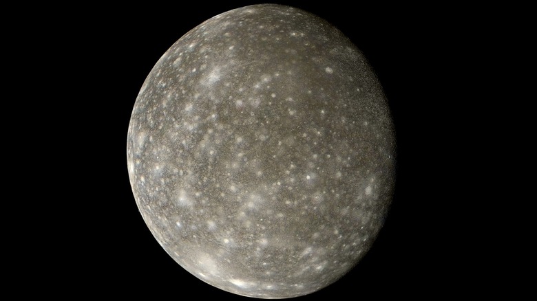 Callisto in approximately true color by the Voyager 2 spacecraft, July 1979