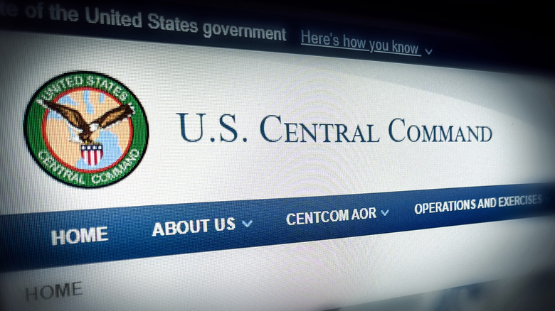 A computer screen showing the home page for U.S. Central Command
