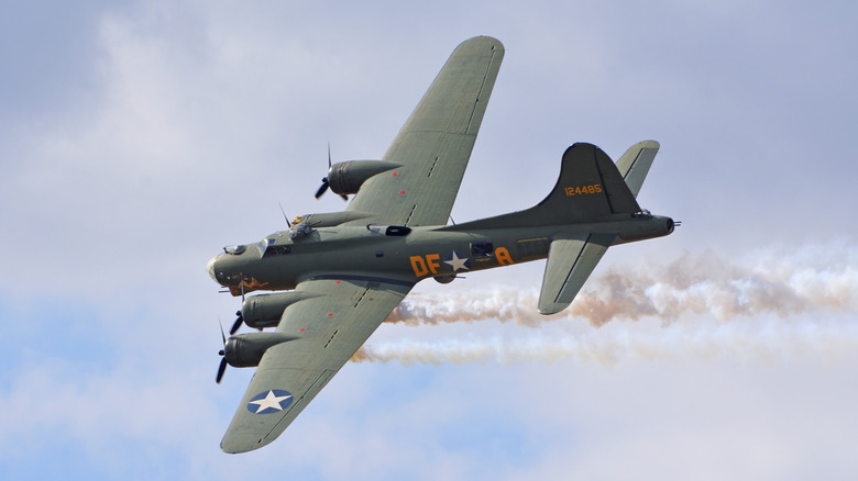 A vintage B-17 Flying Fortress in the air