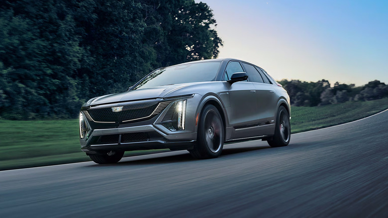 A gray 2026 Cadillac Lyriq driving