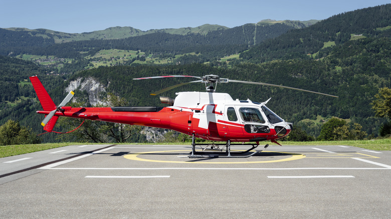 An emergency helicopter on a helipad in Sweden