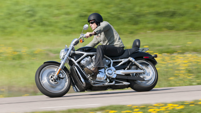 man riding a Harley-Davidson Softail