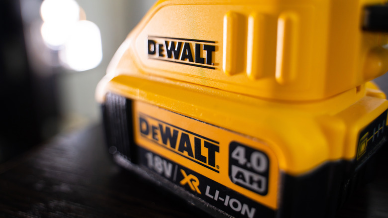 closeup of dewalt 18-volt battery