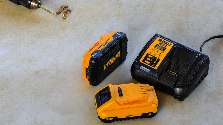dewalt battery next to charging station
