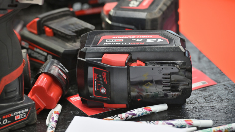 closeup of milwaukee m18 battery