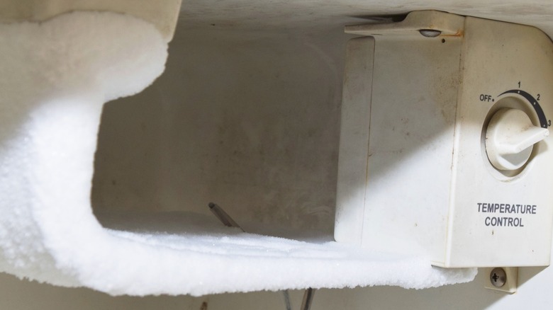 Frost built up in a fridge freezer