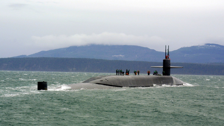 The USS Ohio stopping on the surface for a personnel transfer.
