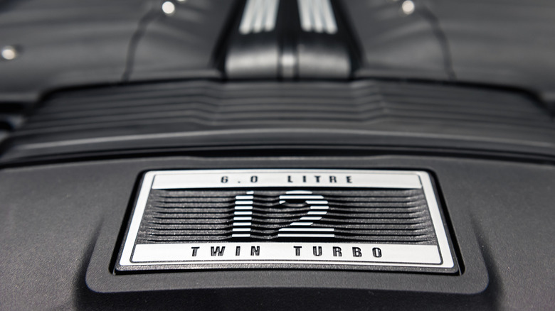Close-up of 6.0 W12 badge on Bentley W12 twin-turbo