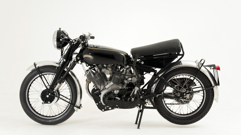 Vincent Black Shadow motorcycle profile on white background