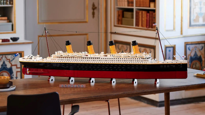 A close-up of the LEGO Titanic.