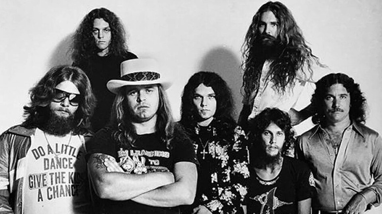 Black and white photo of Lynyrd Skynyrd