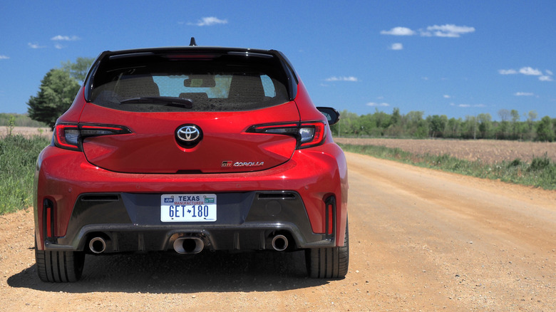 2026 Toyota GR Corolla rear view on country road
