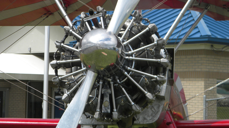 Radial engine in aircraft front view