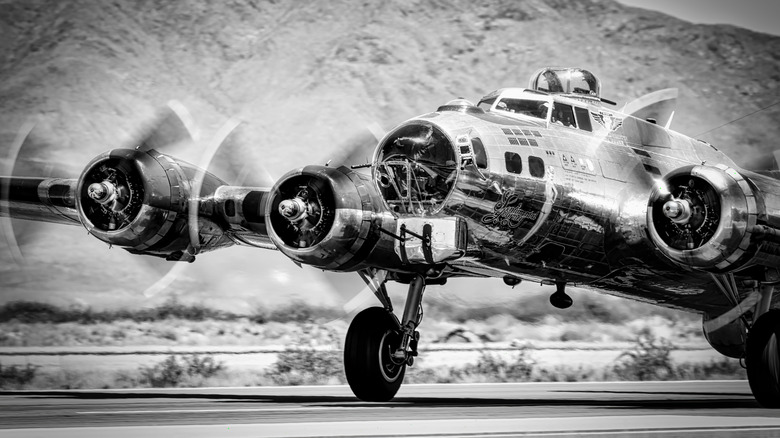 B-17 Flying Fortress in black and white photo