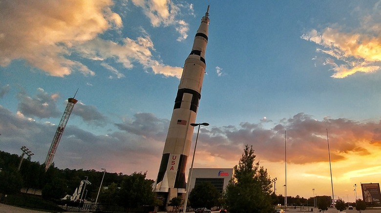 A Saturn V rocket mockup on display
