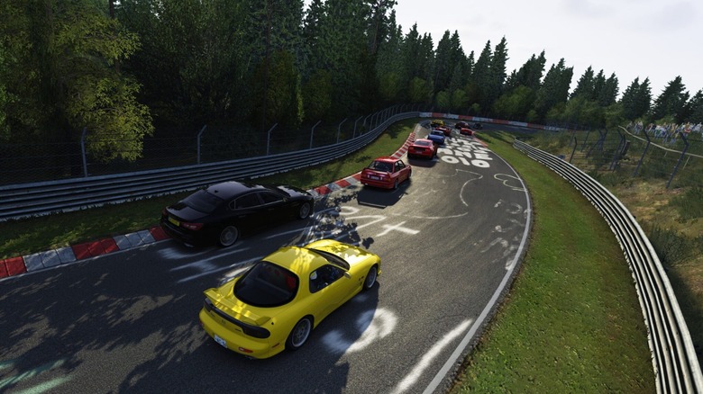 Cars on a race track in Assetto Corsa