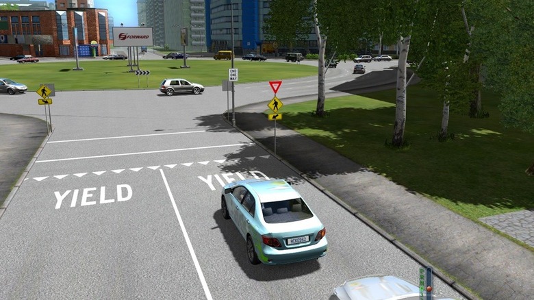 Car stopped at yield sign in City Car Driving