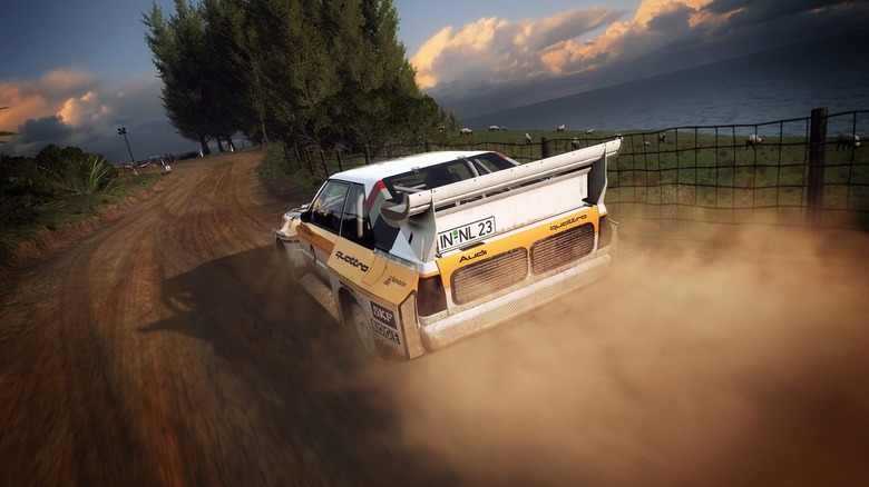 Rally car on dirt track in DiRT Rally 2.0