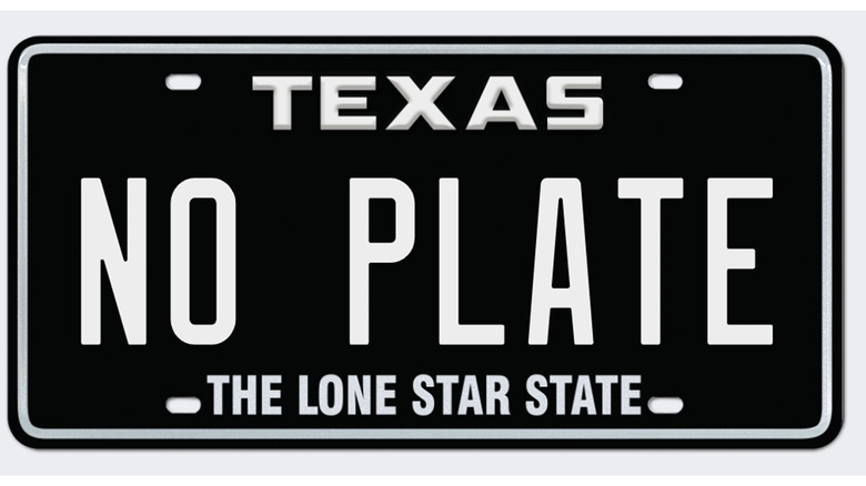 A custom Texas license plate that reads NO PLATE