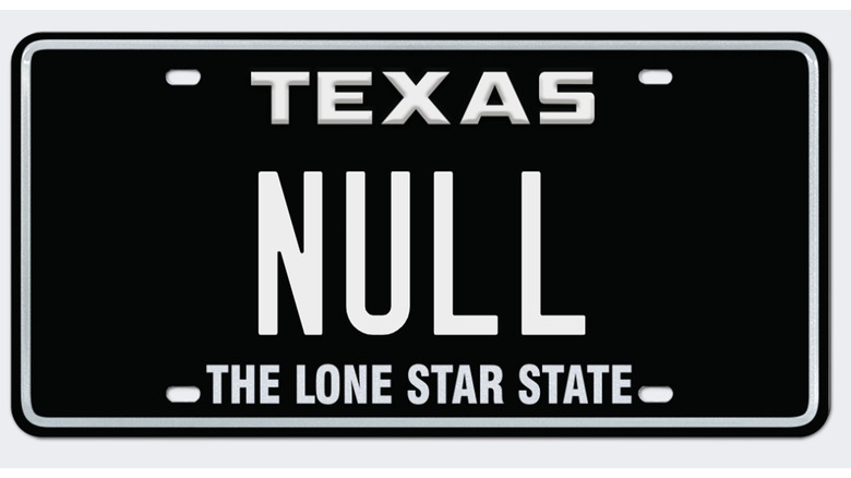 A custom Texas license plate that reads NULL