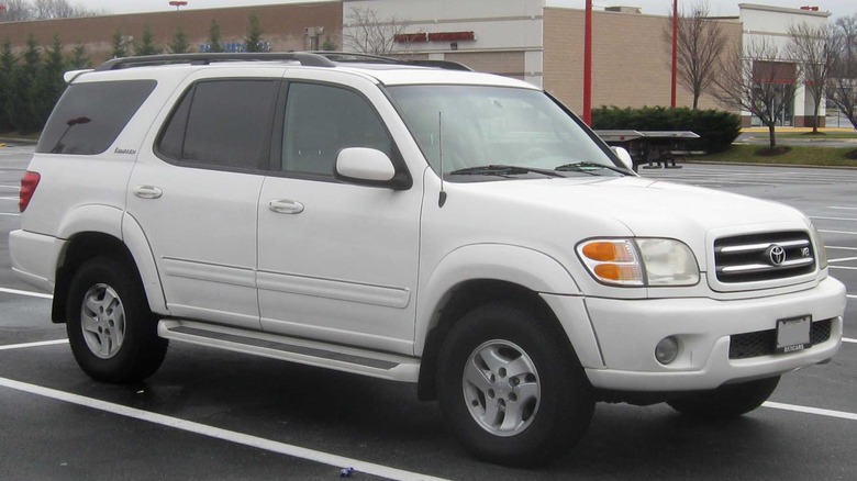 Early Toyota Sequoia model in parking lot