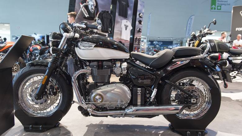 Bonneville Speedmaster parked showroom display