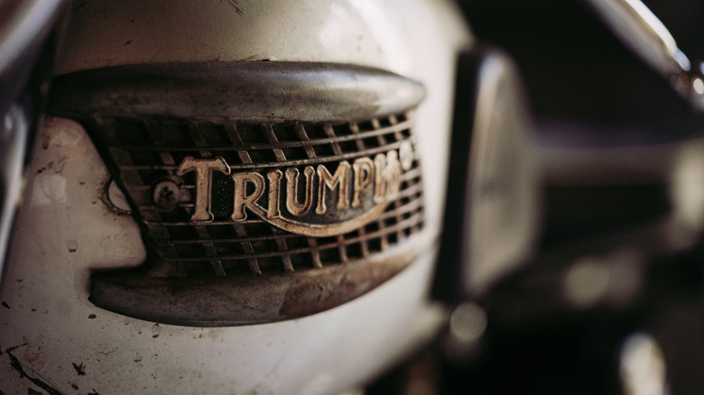 Triumph logo on motorcycle closeup