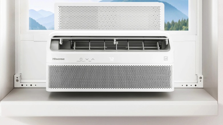 A Hisense air conditioner in a window.