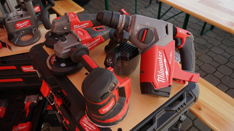 assortment of milwaukee power tools