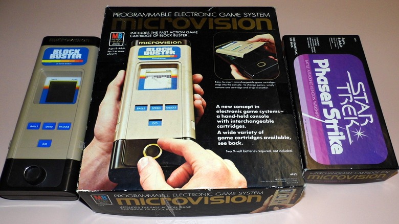 The Microvision Programmable Electronic Game System by Milton Bradley with Star Trek game box