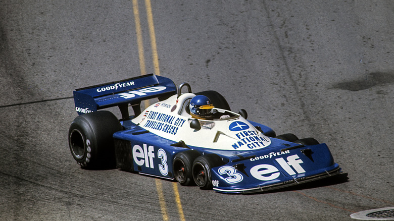 1977 spec Tyrrell P34 competing at Watkins-Glen Grand Prix, front-right view