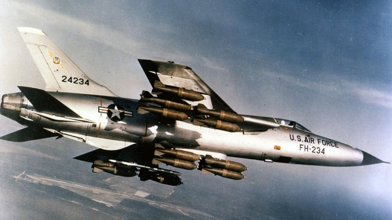A photograph of an F-105 mid-flight