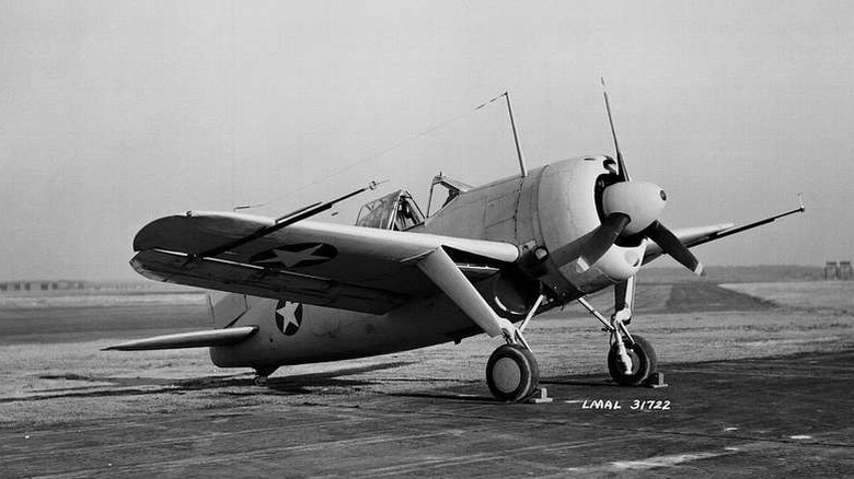 Black and white photo of brewster 2a buffalo on tarmac