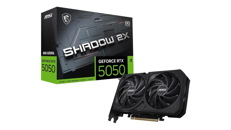 MSI Shadow 2X RTX 5050 next to its box on a white background