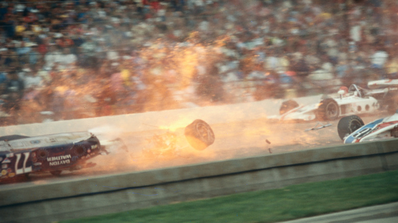 Swede Savage's fatal accident in 1973 Indianapolis 500, photo taken from infield-side