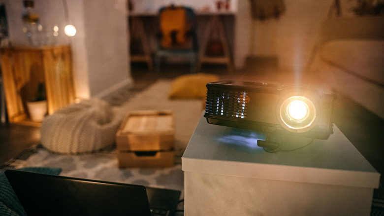 projector playing in living room
