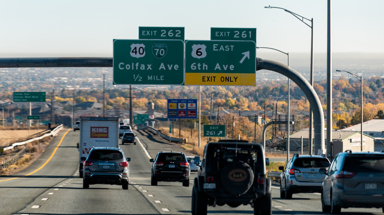 I70 with exits to Denver, CO