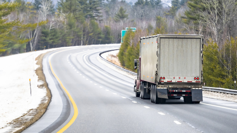 Semi-truck on the road in New Hampshire