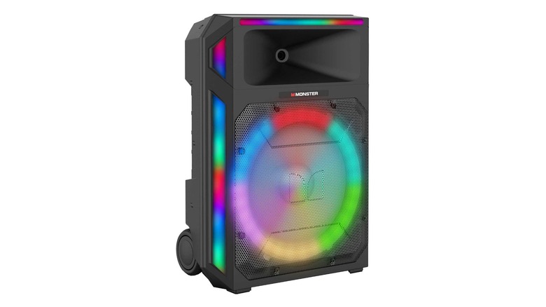 A Monster X6 speaker with RGB lighting on display