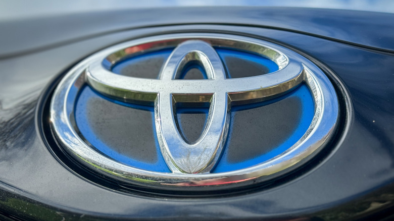 Close-up of modern Toyota emblem