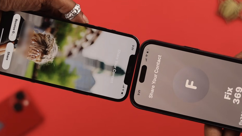 two iPhones with the NameDrop feature
