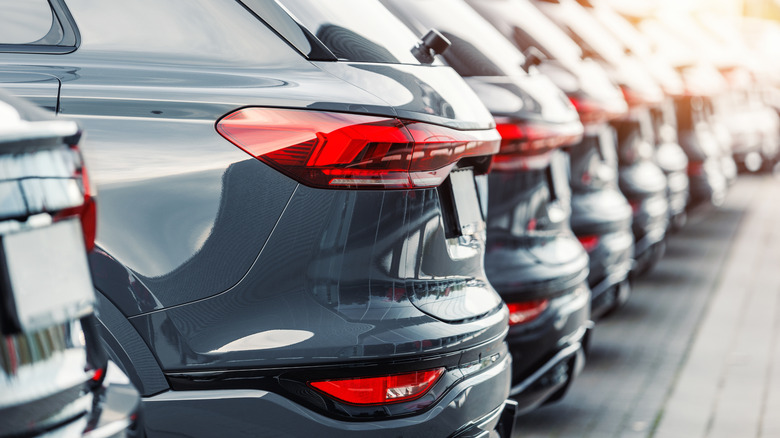 Close up of cars in a car lot