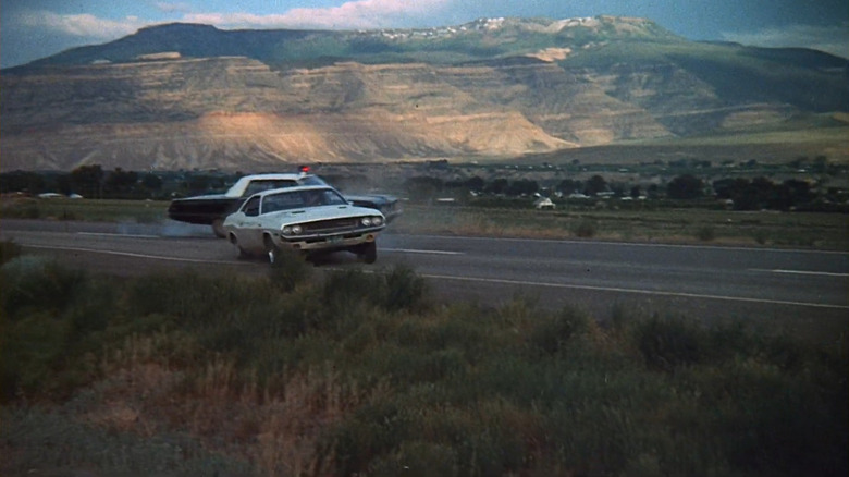 White 1970 Dodge Challenger pursued by police in Vanishing Point (1971).